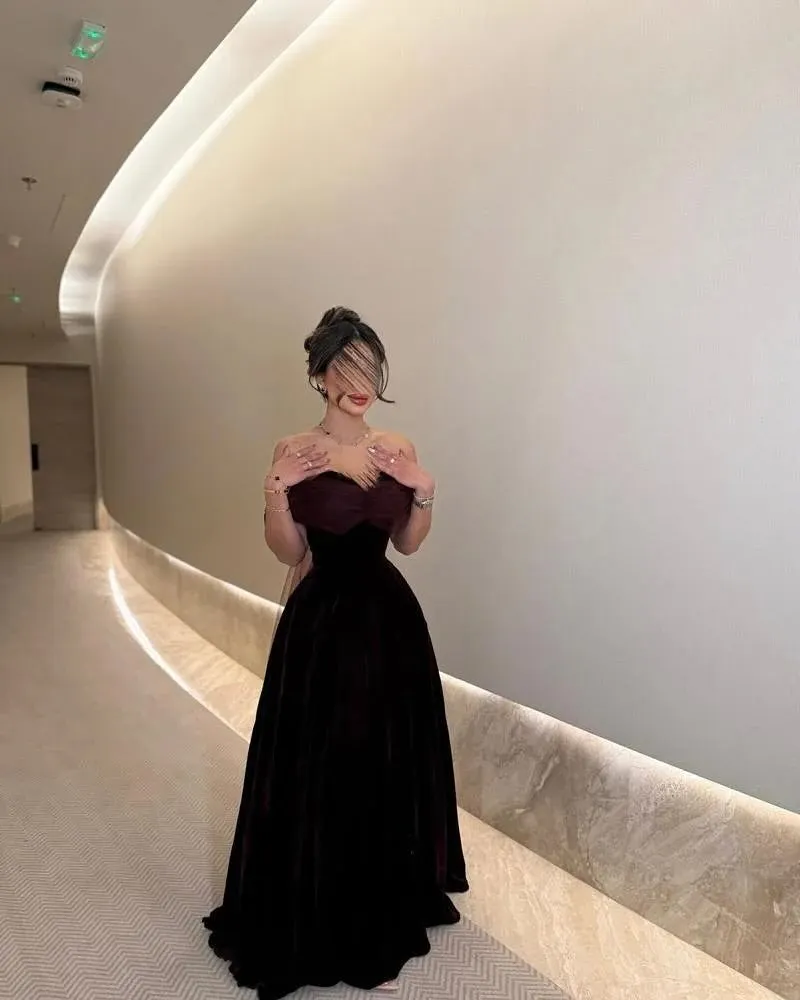 

Customized Graceful Sweetheart Off the Shoulder Evening Dresses Temperament Velour Short Sleeves Vestido De Festa Robe de soirée
