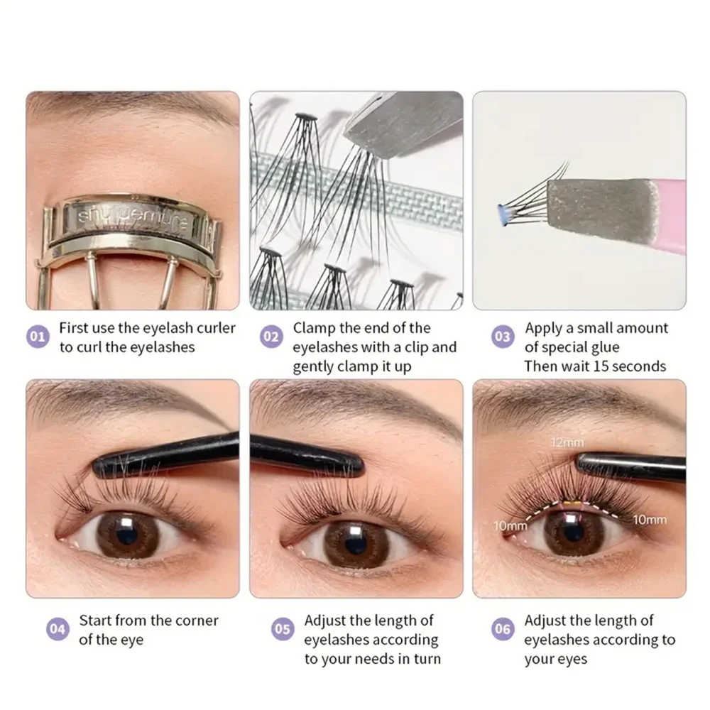 640 pcs Faux Eyelashes Cluster 40D Curled 9-16mm Mixed Natural Eyelash Extension 3D Strip Personal Eyelash Makeup Tool