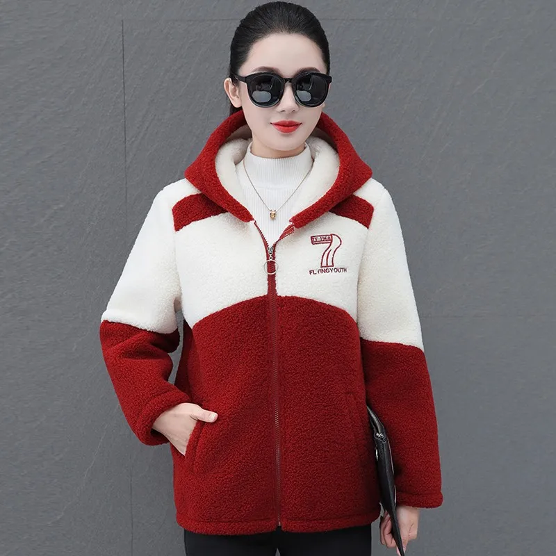 Winter Jackets Women Hooded Fleece Warm Coat Female Middle-Aged Mother Outewear Korean Casual Overcoat