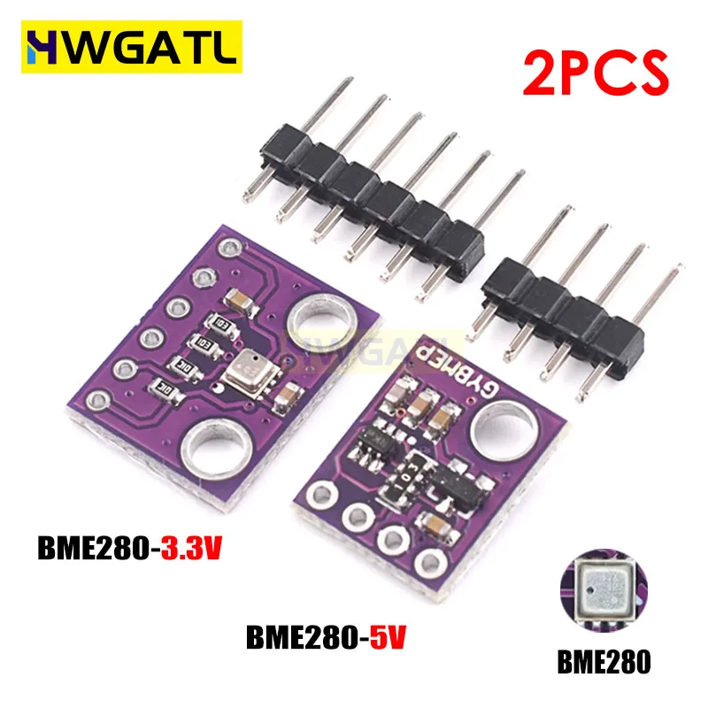 HWGATL 2pcs BME280 3.3V 5V Digital Barometric Pressure Altitude Sensor I2C/SPI High Precision And Humidity Temperature Module