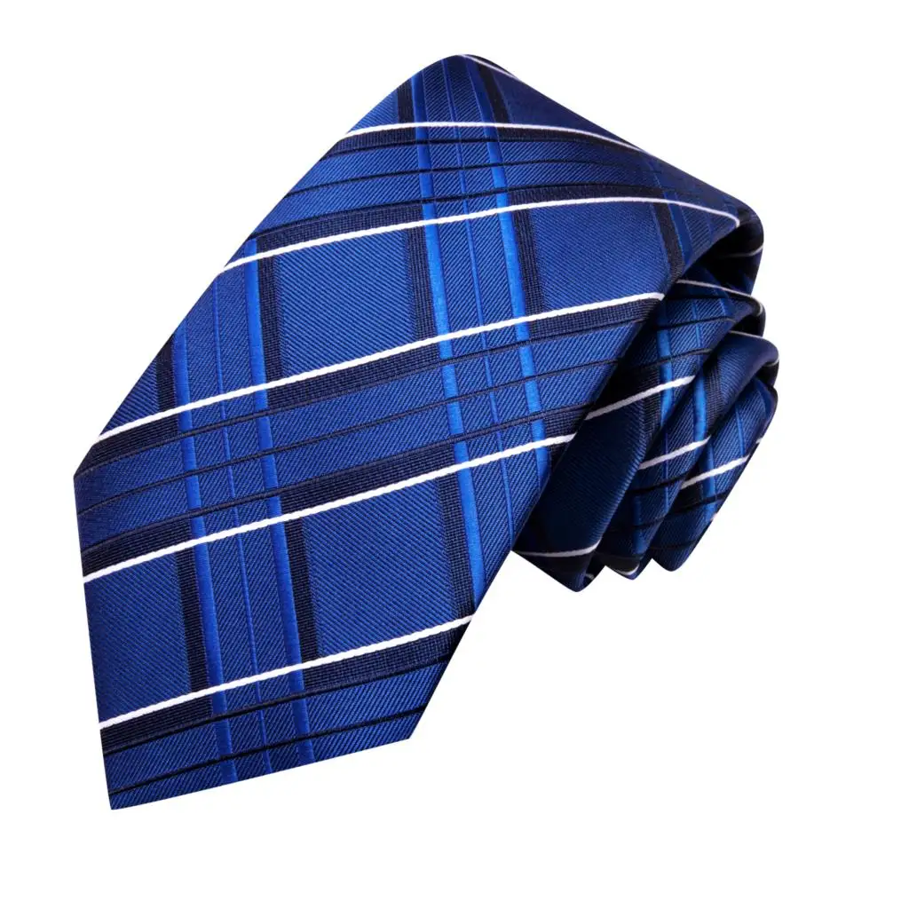 Hi-Tie New Striped Navy Blue Silk Elegant Tie For Men Groom Wedding Men Necktie Pocket Square Cufflink Accessory Wholesale