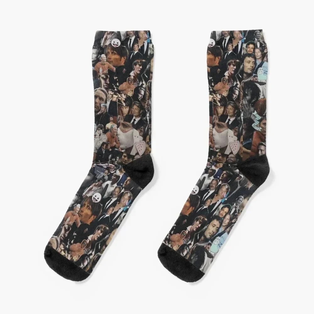 

Mads Mikkelsen Collage Socks happy Climbing hiking Non-slip Boy Child Socks Women's