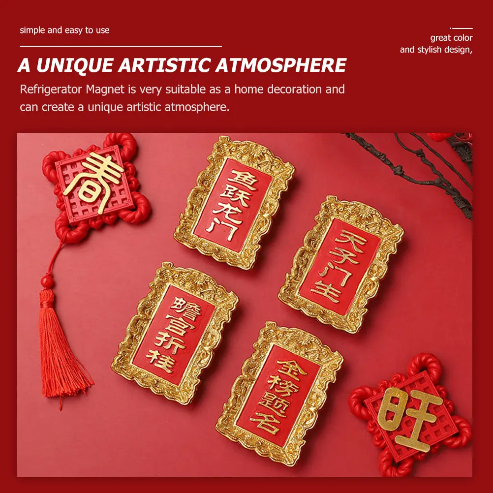 

4 Pcs Resin Plaque Decoration Vintage Home Refrigerator Magnets Fridge Ancient Style Chinese Office