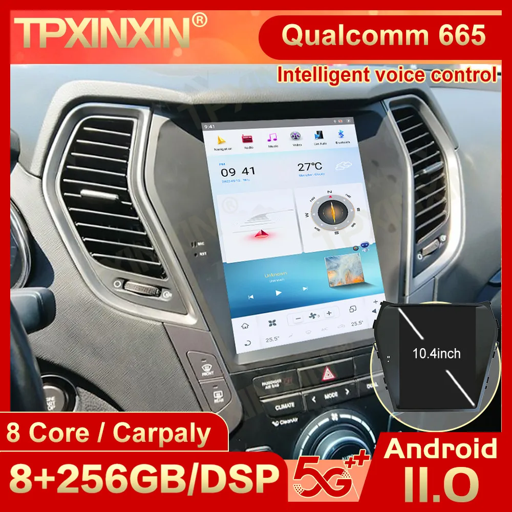 

Carplay Android 11 Тесла стерео для Hyundai Santa Fe ix45 2013 2014 2015 2016 2017 2018 GPS BT Видео Аудио плеер IPS головное устройство