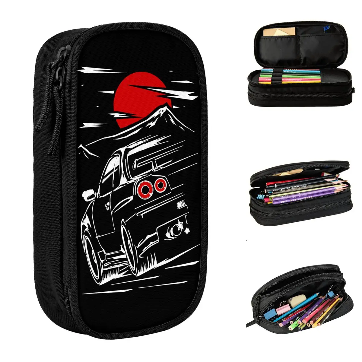 JDM Drift GTR 34 Sundown Pencil Cases Japanese Cars Pencil Pouch Pen Box Large Storage Bags Students School Gifts Accessories