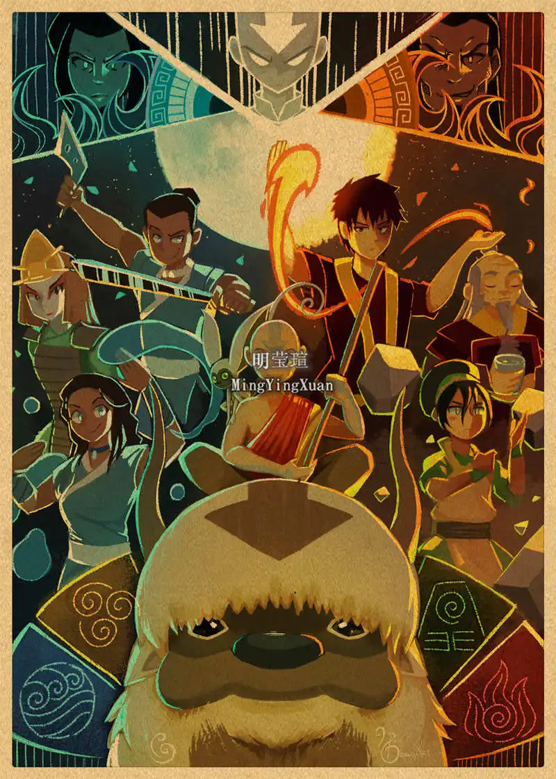 Avatar The Last Airbender Aang Fight Japanese Anime Manga Kraft Paper Posters and Prints Wall Art Picture Home Room Decor 4K HD