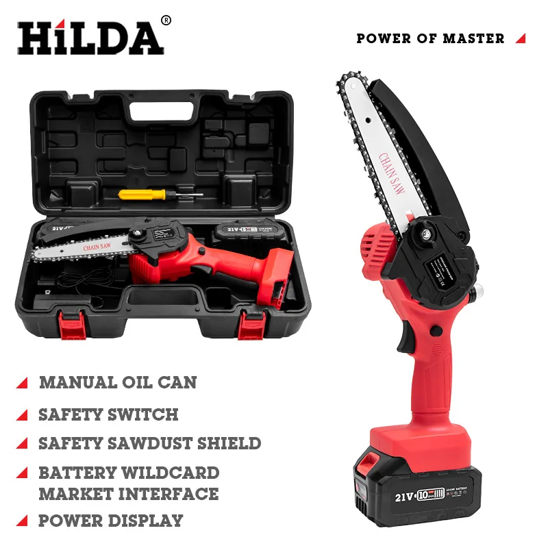 

Hilda electric chain saw lithium electric saws 6 inch 1000 w power saws cutting logging garden tools