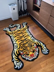 90cmx150cm Tufting Tiger Carpet Special-shaped Floor Mat Bedside Blanket Foot Pad Tiger Tapestry Non-slip Bath Rug Mats