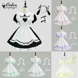 Color Cosplayer Lolita Dress Pink Maid Dress for Women Black Short Sleeve Women Dress Set Halloween Cosplay Costume Party Outfit