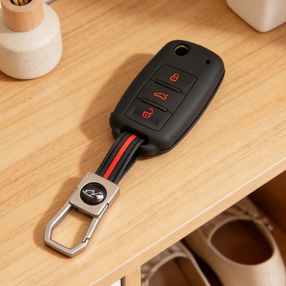 Grip Silicone Flip Key Cover With Keychain for Skoda Yeti Superb Rapid Octavia SEAT Leon Ibiza VW Golf Jetta POLO Remote Shell
