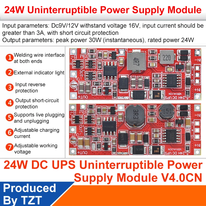 TZT DC 12V/15V 24W 1A UPS Power Supply Module Uninterruptible Power Control Board 2S V4.0CN Charging Step Up Protection Module