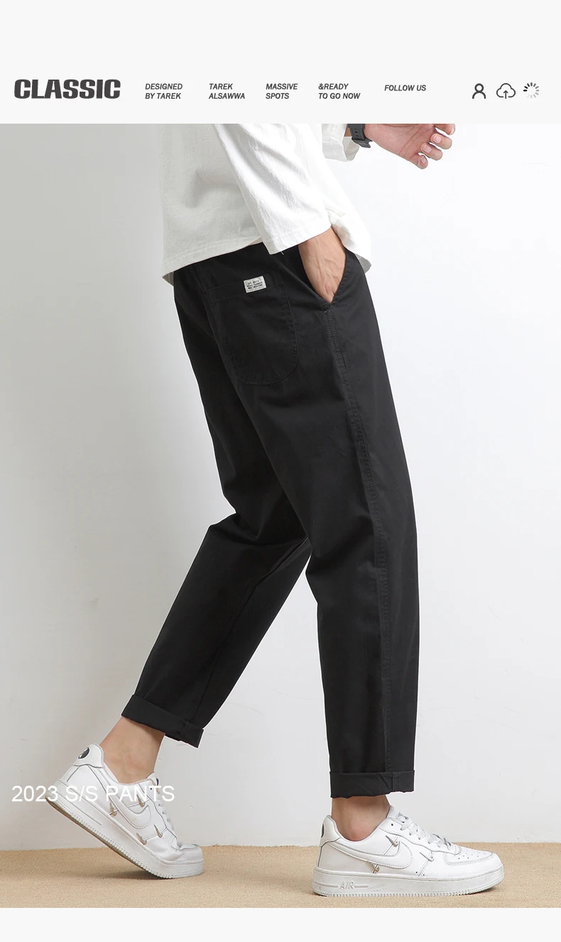High Quality Summer Thin Men's Casual Pants 95%Cotton Breathable Solid Color Outdoor Elastic Waist Chino Trousers Male Amekaji