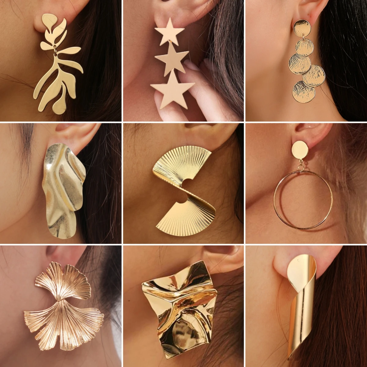 Retro Exaggerate Metal Statement Earrings for Women European Fashion Round Star Square Irregular Geometry Long Earrings Jewelry