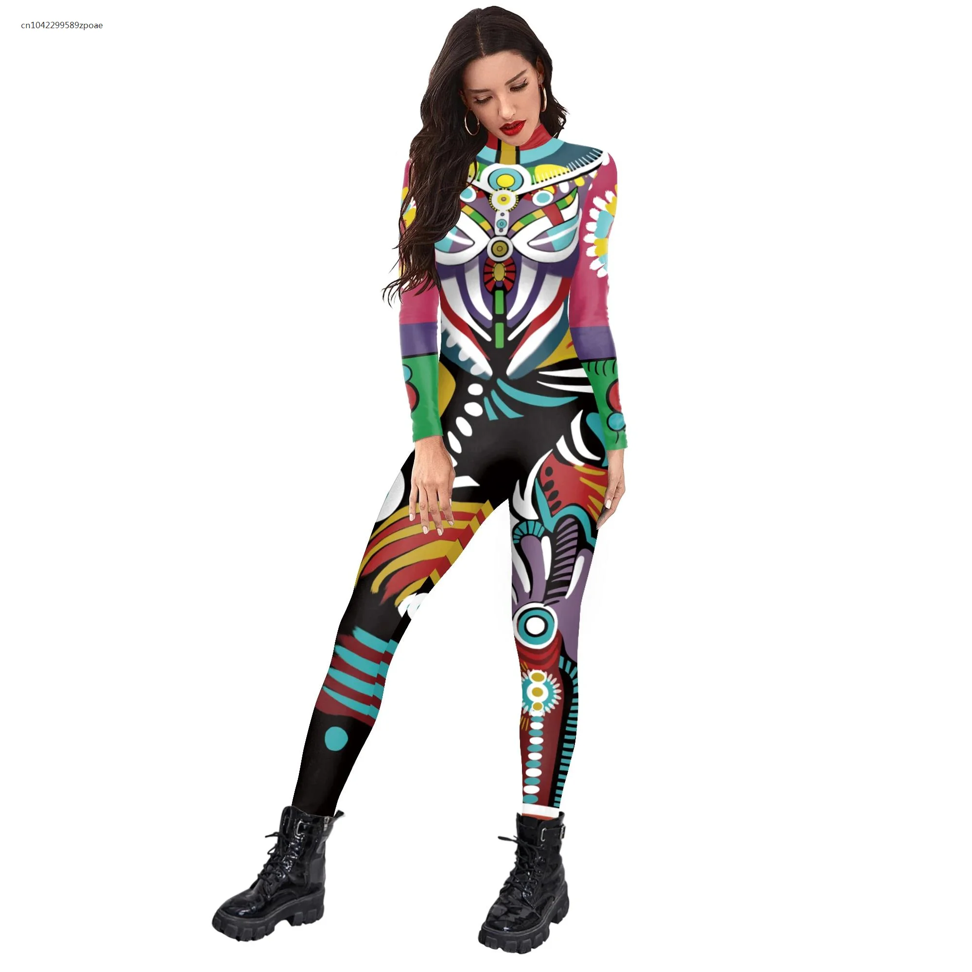 Halloween Vrouwen Cosplay Robot Punk Bedrukt Retro Mechanica Cosplay Jumpsuit Catsuit Zentai Halloween Bodysuit 2024