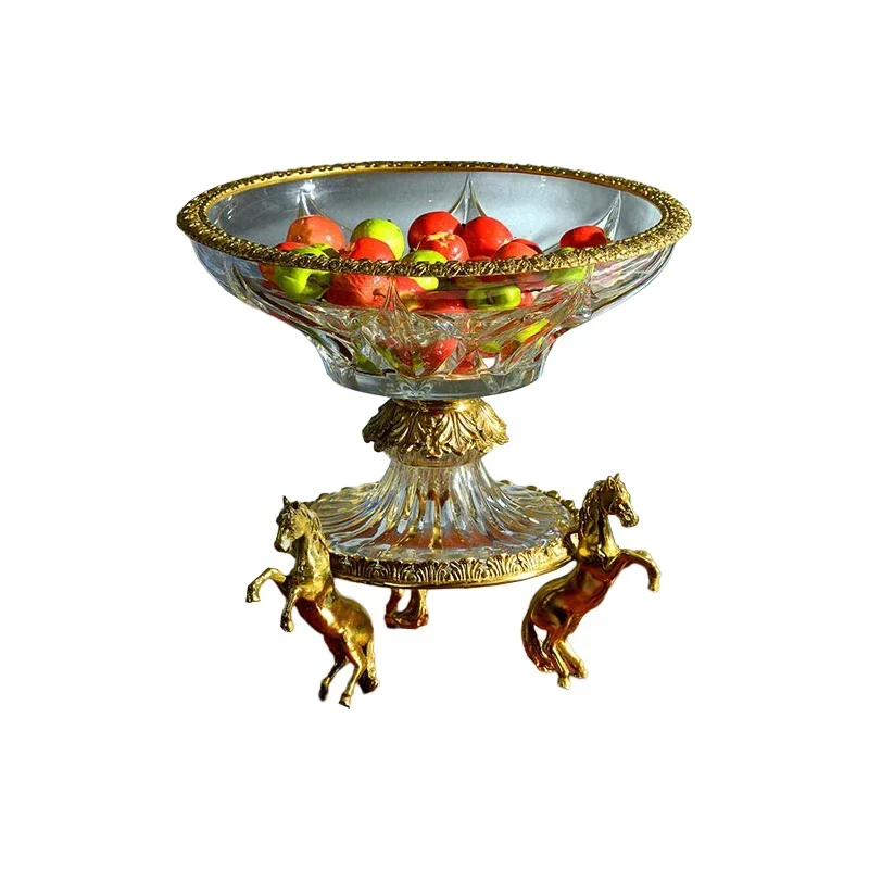 Living Room Round Snacks Dessert Cake Dried Fruit Decoration, Brass Tray Kitchen Counter Fruit Salad Glass Bowl