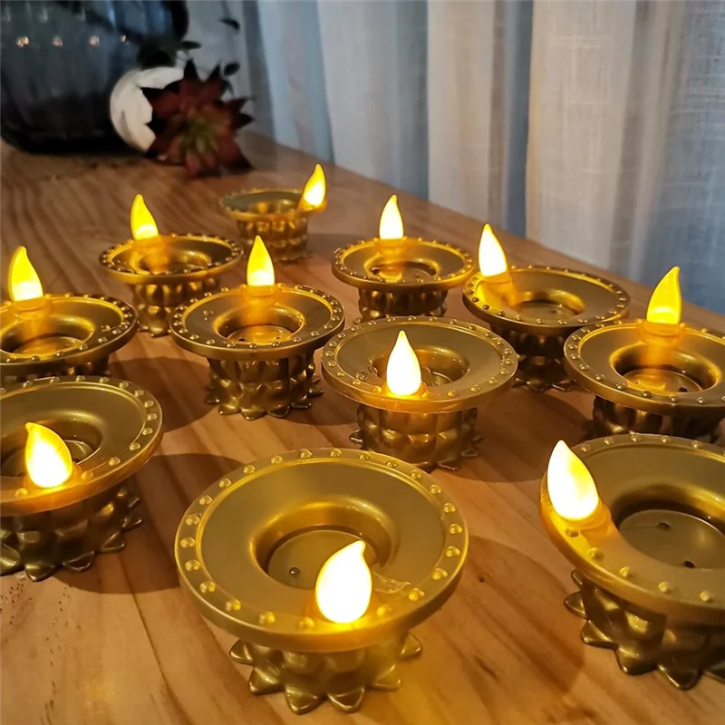 M11K-Sensore di rilevamento dell'acqua a LED impermeabile Diwali Diya Light, 12 pezzi Decorazioni per lampade a olio senza fiamma, Luce da tè al loto per le vacanze