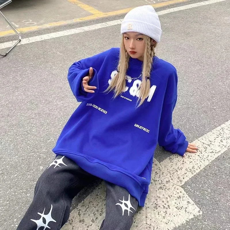 

150kg Women Winter Loose Pullovers Fleece Long-Sleeve Klein Blue Hoodies Fat Female Tops Clothing Oversize Sweater Shirts Jumper