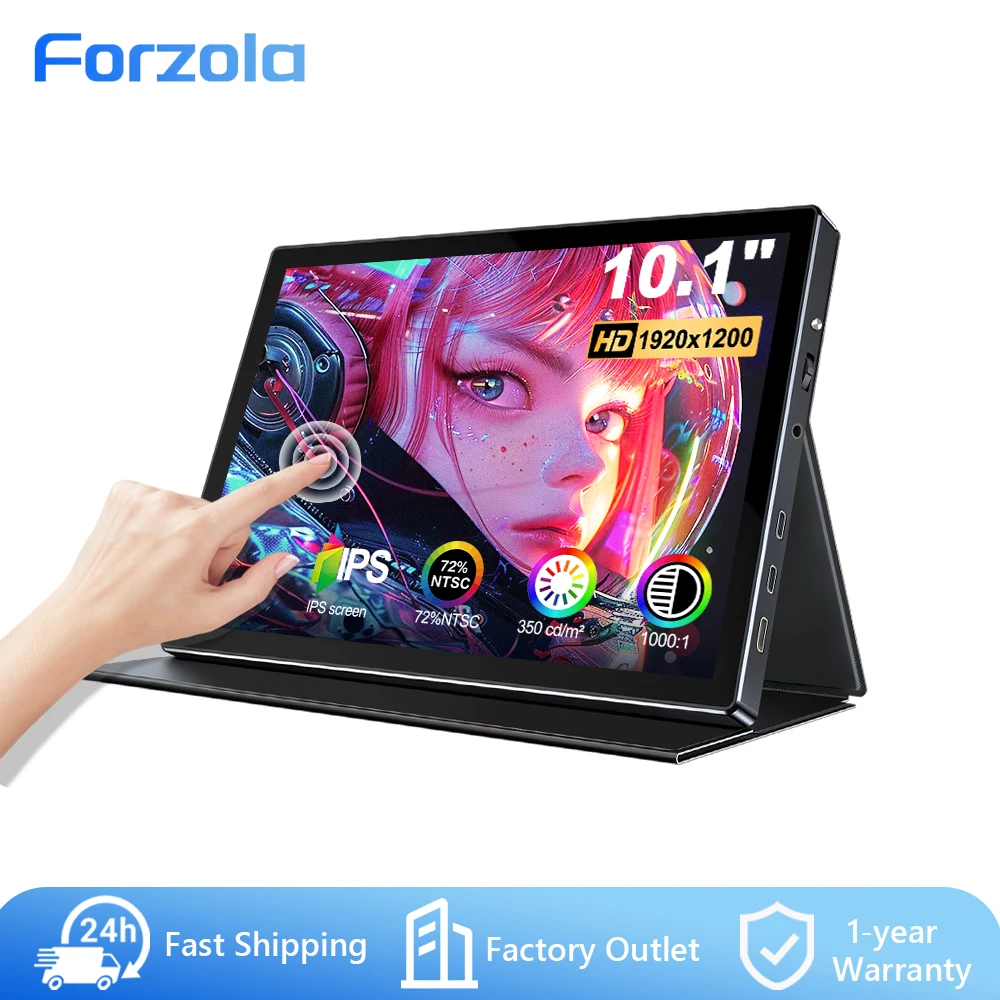 FORZOLA 10.1inch Portable Touchscreen Monitor 1920x1200 HD IPS Travel Small Display Type-C HDMI for Laptop PC Phone PS4 PS5 XBOX