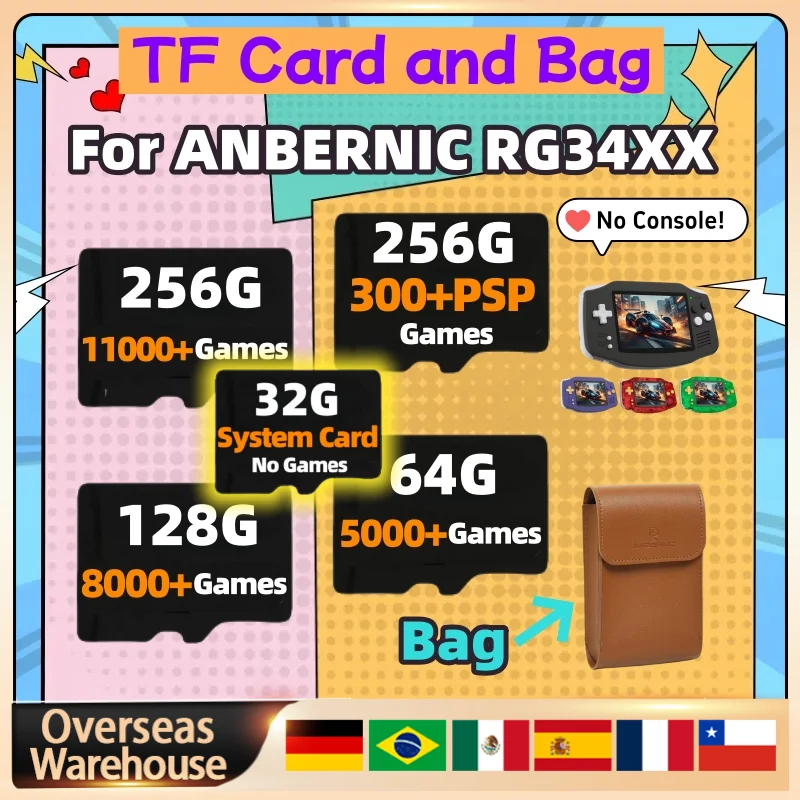 ANBERNIC RG34XX TF Card Memory Card Preloaded Games  256G 300+ PSP Games Video Game Console Pre-install Retro Games Gifts