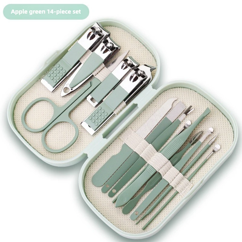 Kit professionnel de soins des ongles, 14-18 pièces, ensemble de manucure et pédicure en acier inoxydable avec étui de voyage pour le toilettage en déplacement