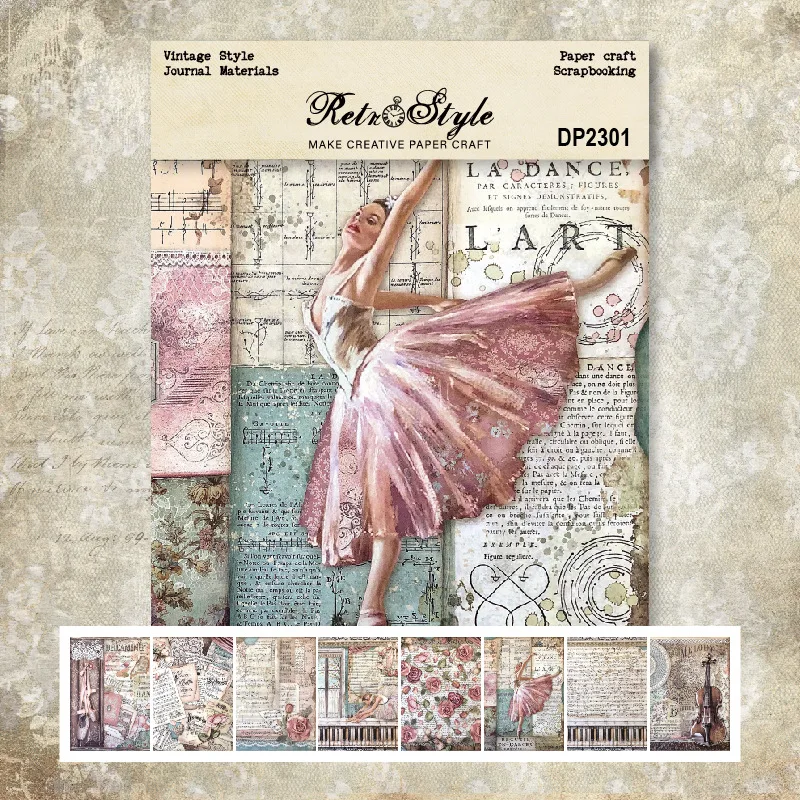 NEW 8 Sheets A5 Retro Dance Girl Scrapbooking Material Hand Account Background Paper Diy Album Scrapbook Papers