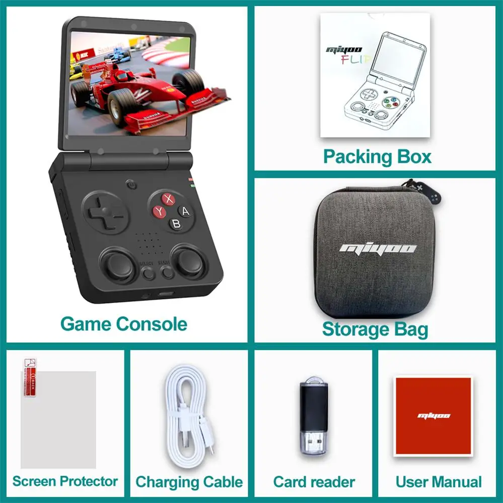 MIYOO Flip V2 Handheld Game Spelers 3.5''IPS Scherm Linux Systeem Klassieke Draagbare Video Game Consoles Opbergtas Gamer Gift