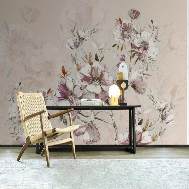 

Modern simple and high-end pink-toned floral and landscape paintings luxurious home decoration bedroom background wall