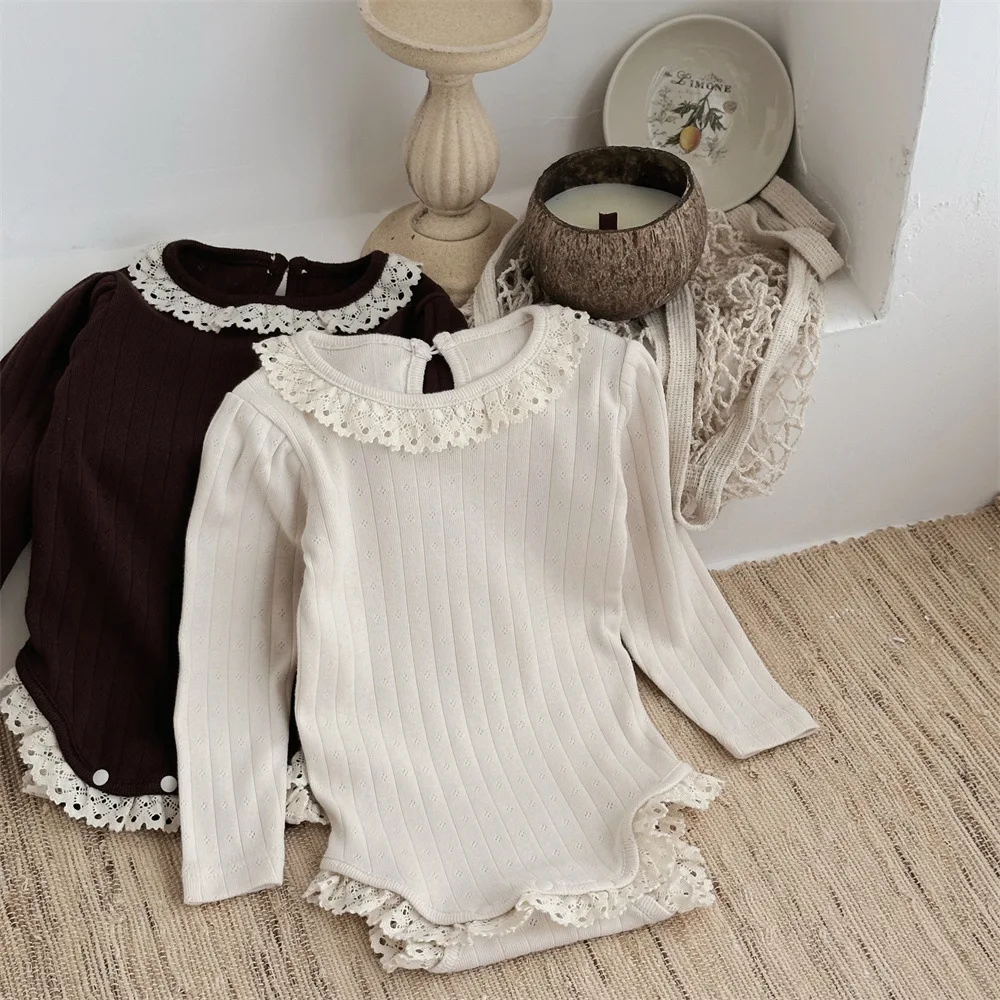 Newborn Baby Girls Clothes Lace Collar Baby Bodysuit &One Piece Full Sleeve BabyStriped Clothing