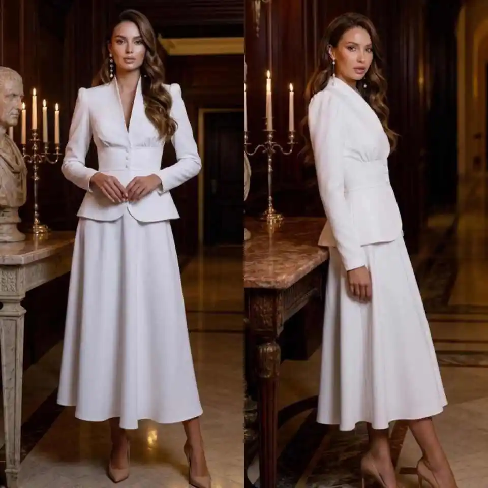 Elegant Two Piece Women Suit Set Peak Lapel Blazer Midi Flare Skirt Formal Church Business Dress Vestido De Fiesta Customized