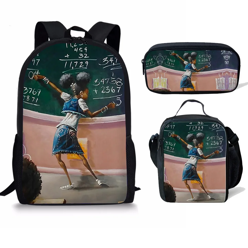 

Harajuku Youthful Lovely African Girls 3D Print 3pcs/Set Student Travel bags Laptop Daypack Backpack Lunch Bag Pencil Case