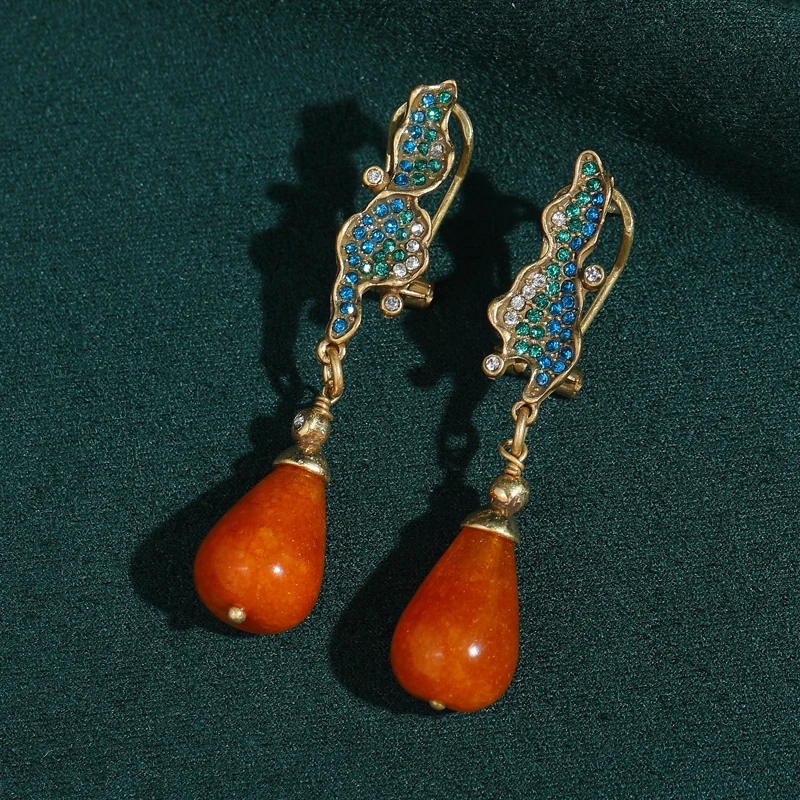 

Vintage Colorful Leaf Earrings Drop Natural Stone Pendant Large Red Enamel Designer Banquet Jewelry Luxury 2026 For woman Charms
