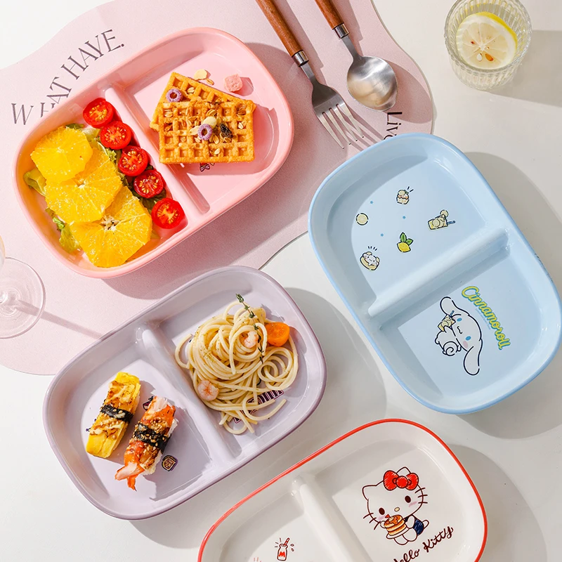 

Sanrio Cute Ceramics Tableware Kuromi Cartoon Creative Two-compartment divided Fruit Plates Household Dining Table Snack Plate