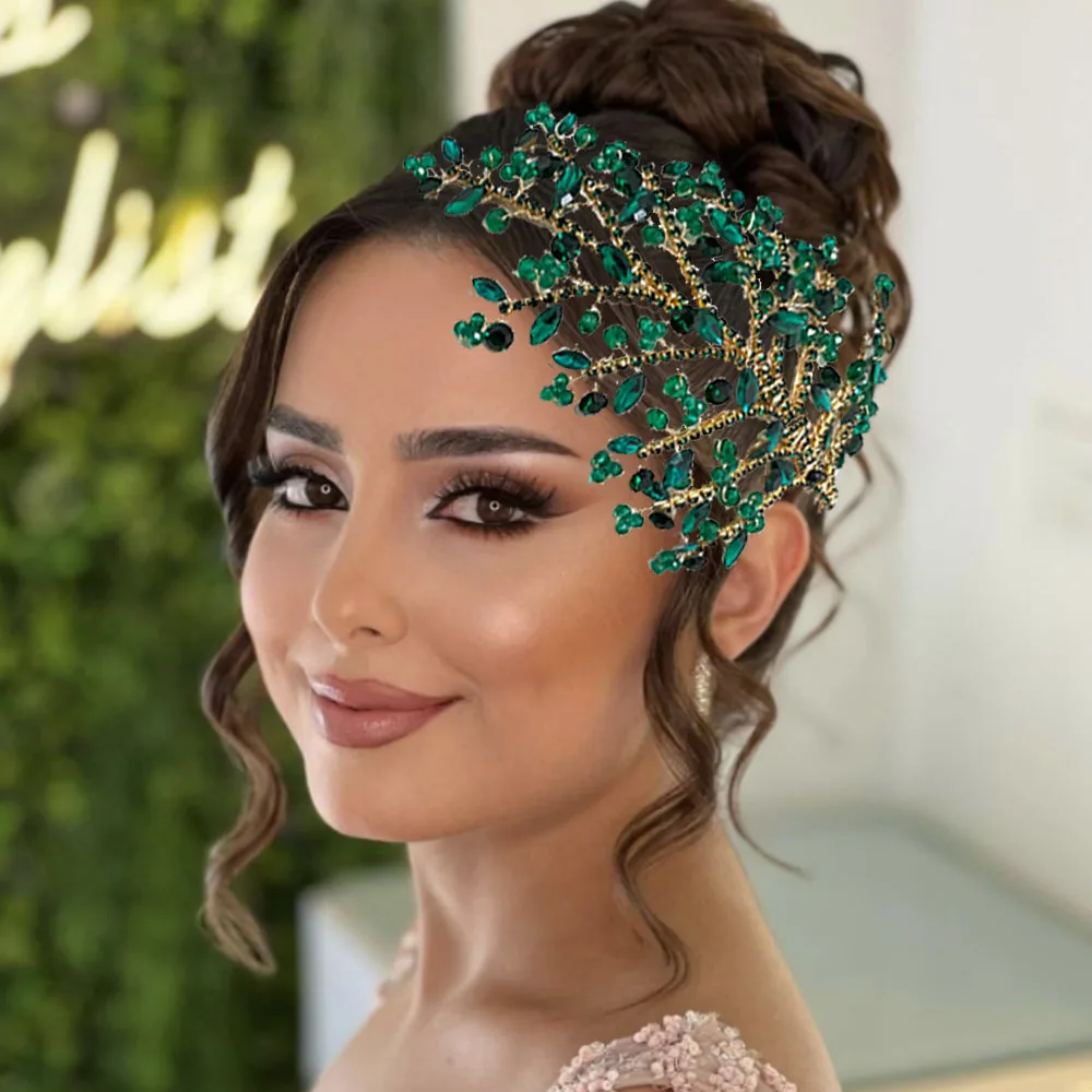 

DZ277 Bridal Headwear Green Fashion Wedding Hair Jewelry Princess Rhinestone Classic Tiaras Girl Romantic Birthday Headpieces