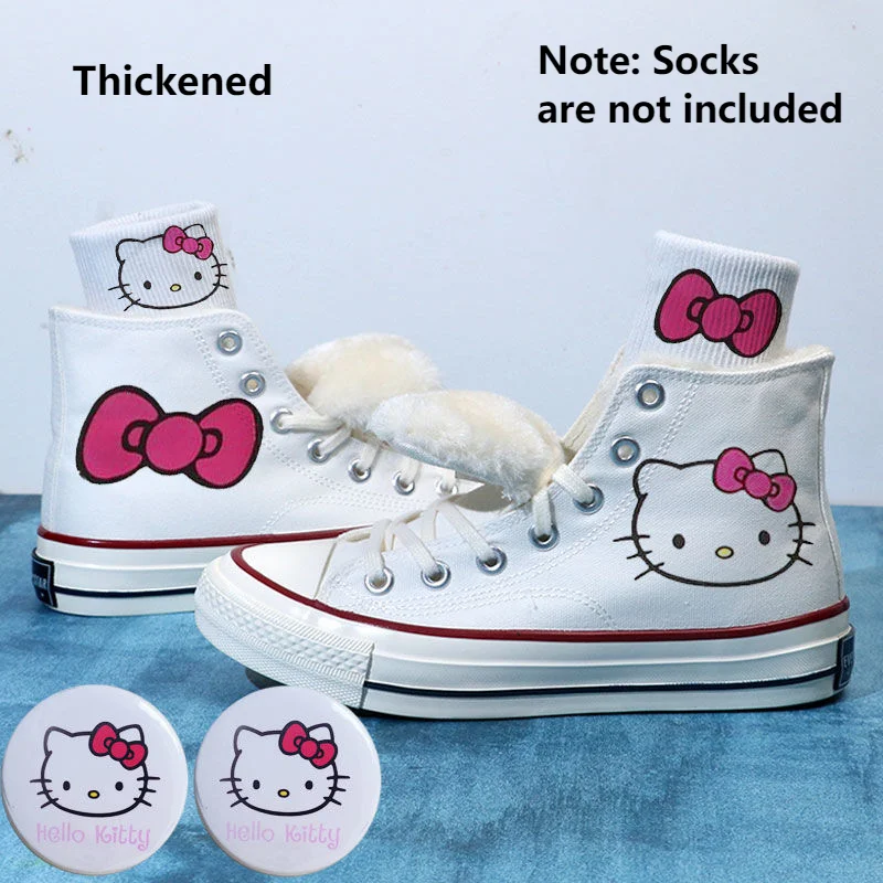 Spring/Winter Hello Kitty Lace-up Canvas Shoes For Female Students Harajuku Soft Cute Sportwear Academy High Top Sneakers