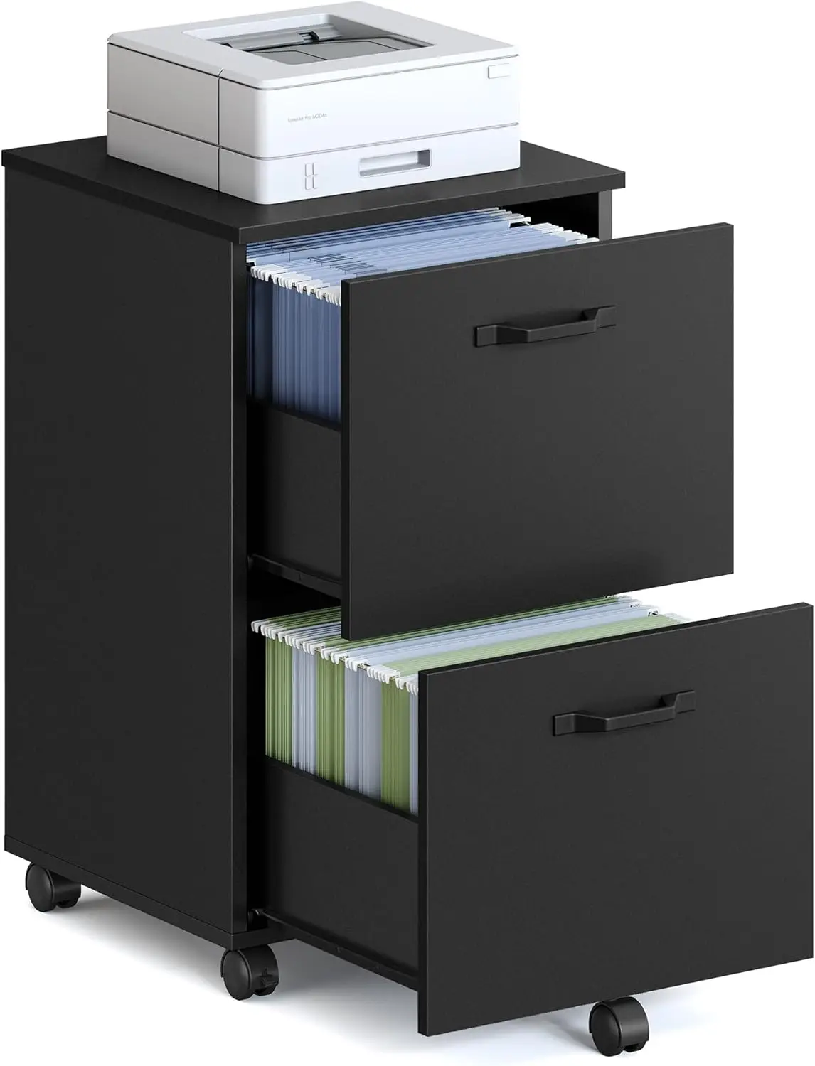 

2-Drawer Rolling File Cabinet, Small Office Storage with Lockable Casters for A4/Letter Documents, Matte Black
