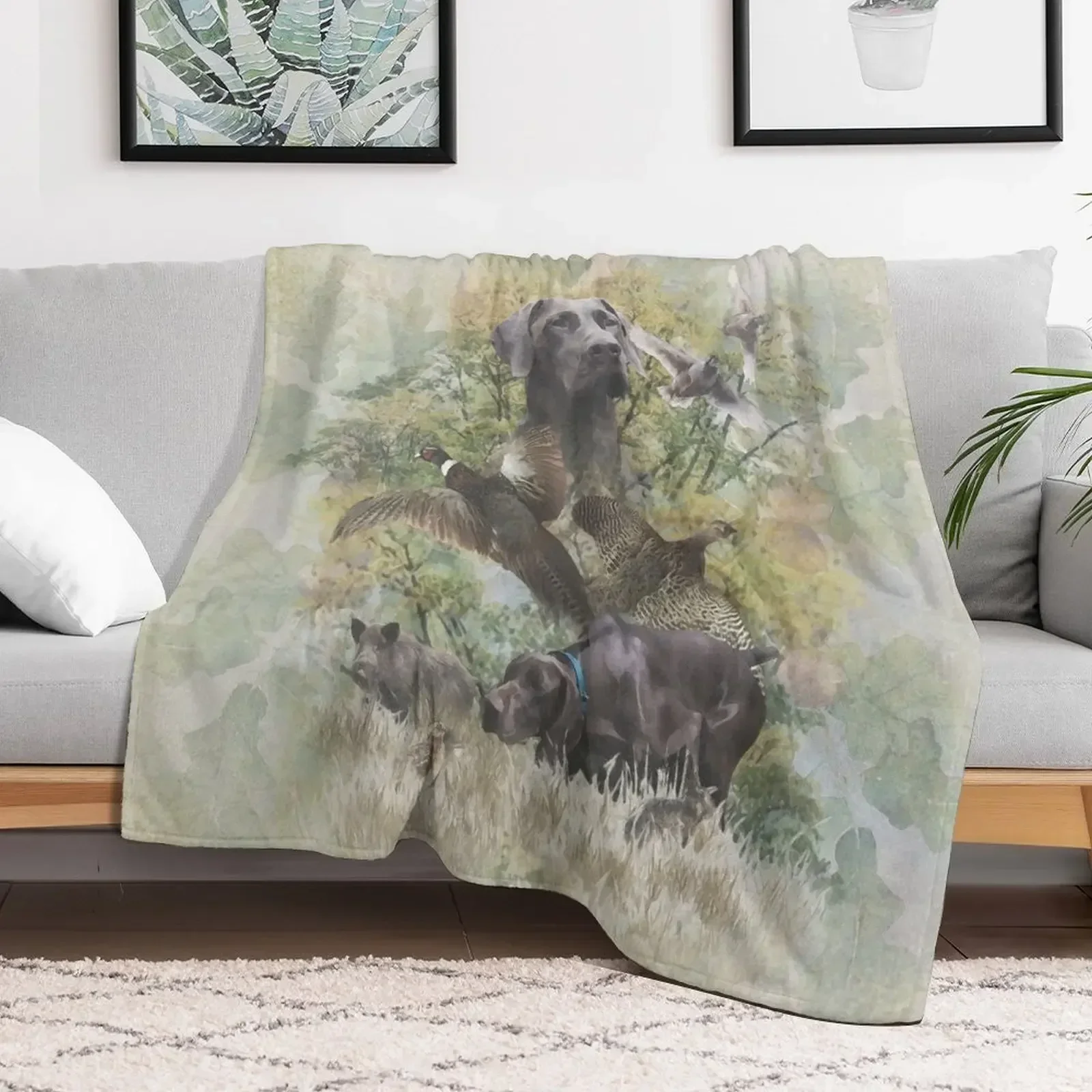 German Shorthaired Pointer, Hunting scene Throw Blanket Travel bed plaid Quilt Furry Blankets