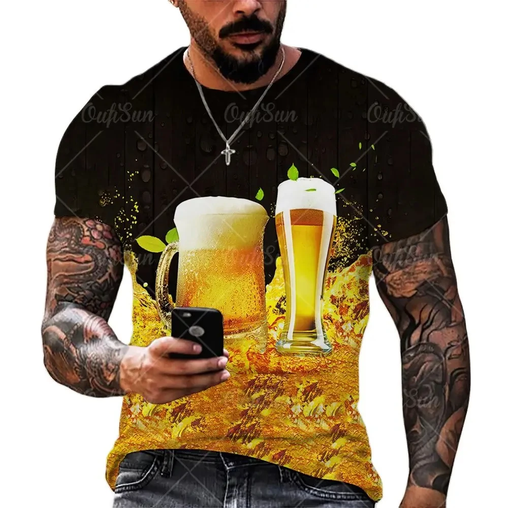 

Beer 3D Print Men's T-shirts Summer Polyester O-Neck Breathable Short Sleeve Loose Tops Tees Oversized T Shirt Men Clothing 6XL