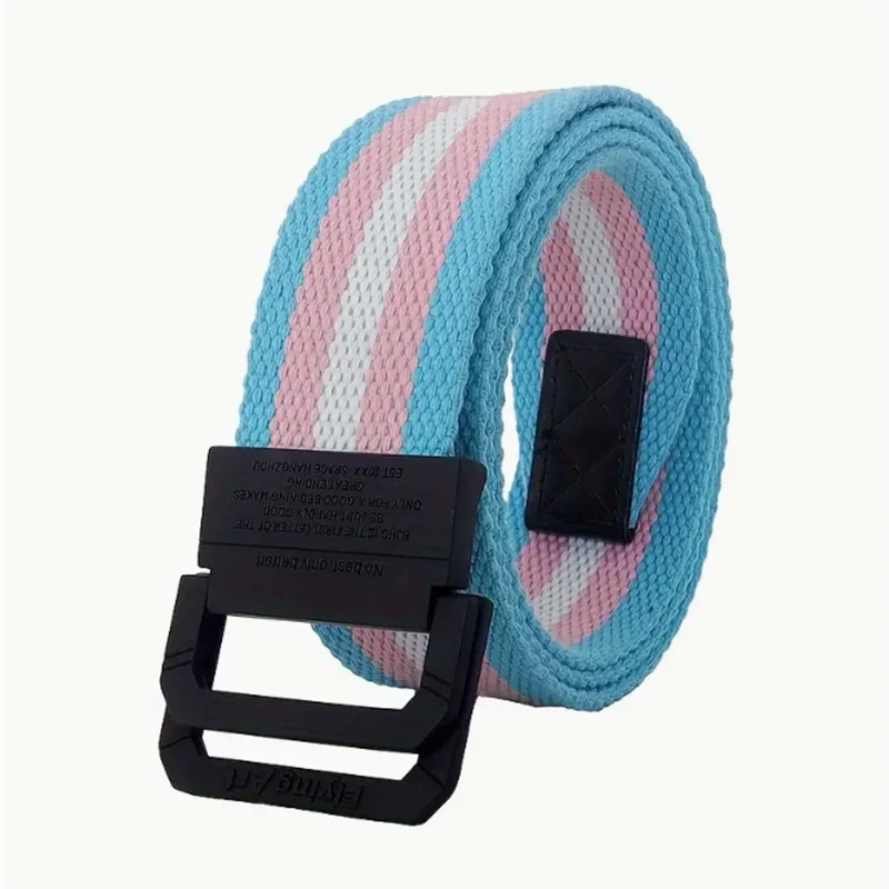 

LGBT Rainbow Canvas Man Belt Girl Teenager Metal Double Ring Buckle Jeans with Military Student Tactical Belt Designe Party Gift