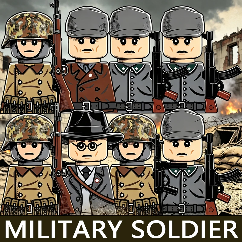 Military Army Soldier Building Blocks Historical Infantry Warrior Officer Uniform Helmet Rifle Accessories MP40 STG44 Bricks Toy