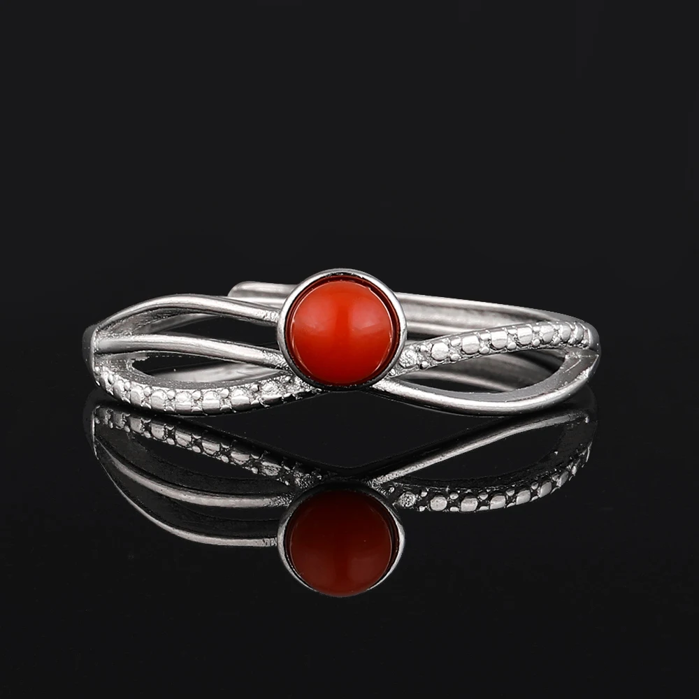 100% natural red agate jewel ring, suitable for women adjustable copper-plated silver ring, for parties and gifts