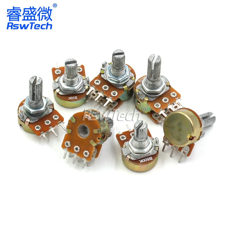 5PCS RV12MM Curved Foot Straight Foot Switch Radio Amplifier Volume Potentiometer 10K 50K With Turntable