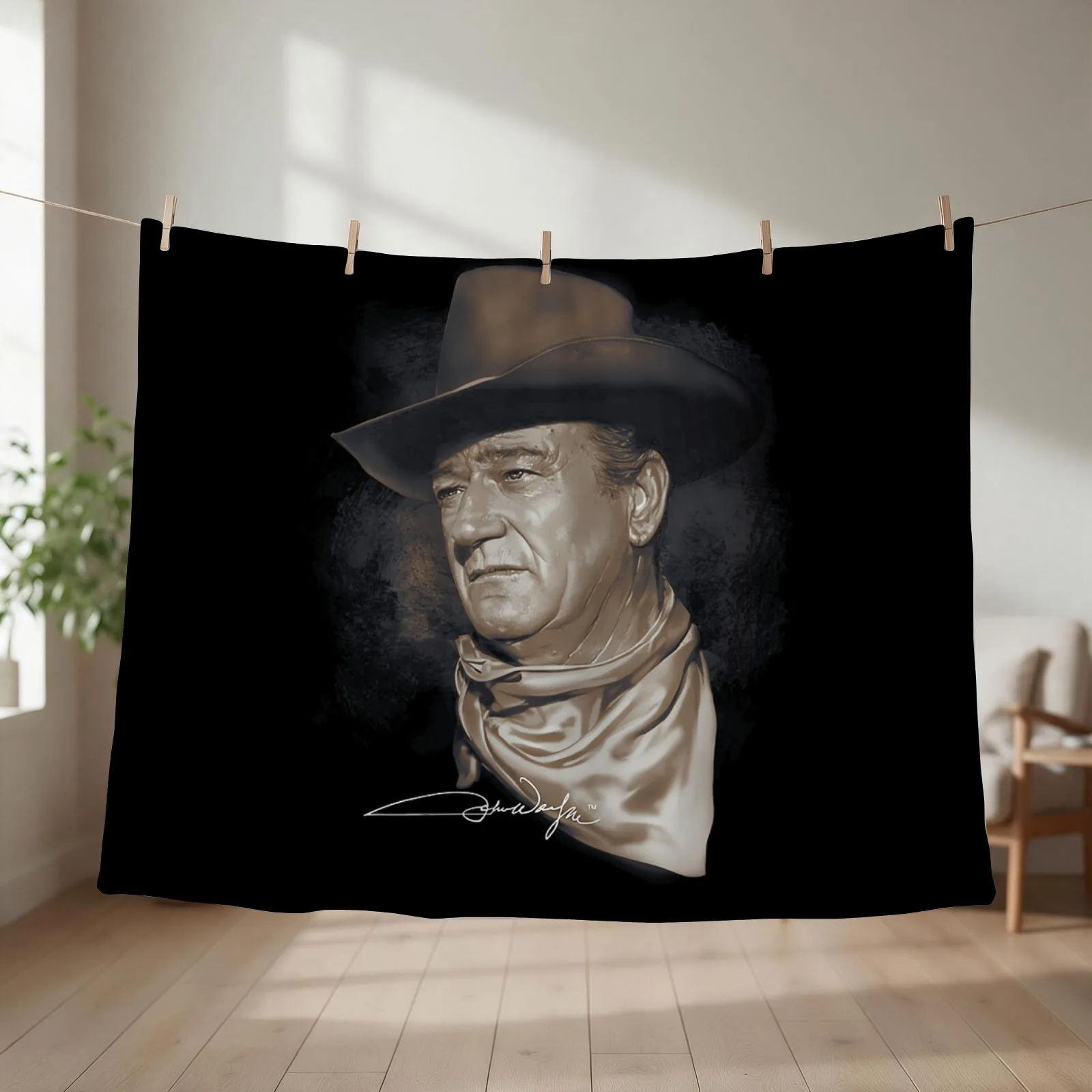 john wayne the duke western fred oxley transparent\t Throw Blanket couch cozy soft plush fuzzy picnic outdoor blanket