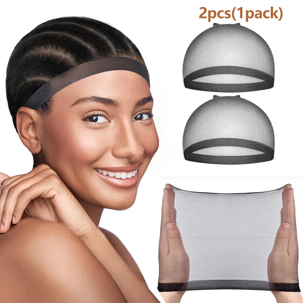 

2/12 шт. HD черные эластичные дышащие невидимые шапочки для париков, идеально подходят для профессионального использования, 2 шт./упаковка