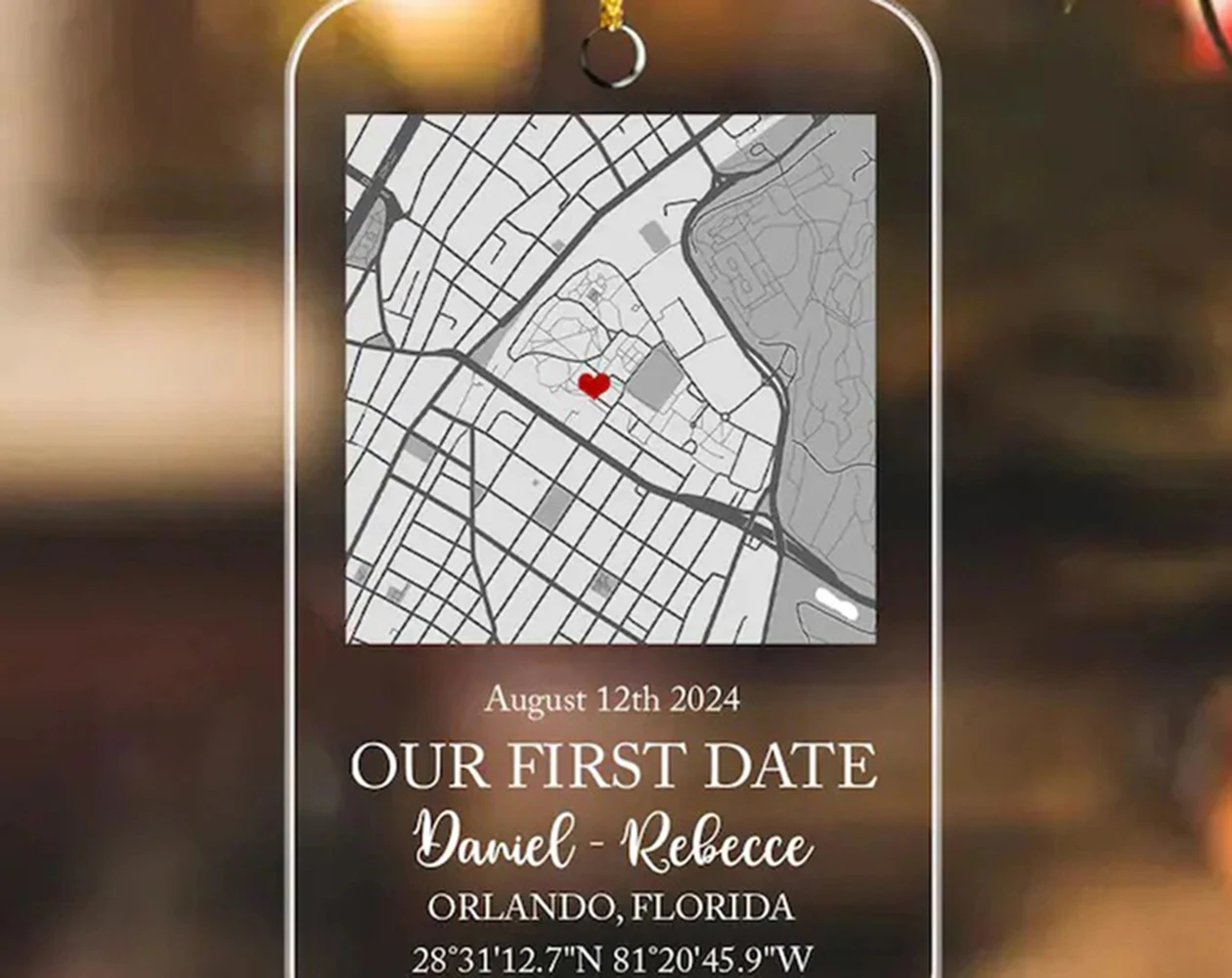 Personalized Couple First Meeting Map Acrylic Sign Coordinate Charm Christmas Tree Ornament New Home Car Hanger Wedding Decor - view 5