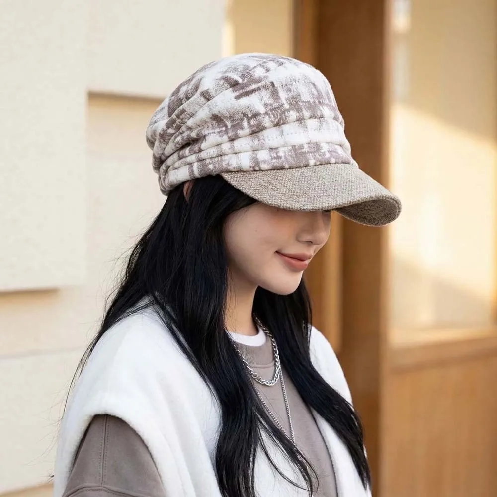 Baker Boy Hat Warm Plaid Newsboy Cap Vintage All Match Checked Slouchy Hat Sweet Elegant Visor Beret Cap Girls
