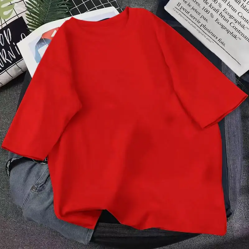 DAYIFUN-Women's Cotton Short-Sleeved O-Neck Tees Lady Oversized Tops Casual T Shirts for Couple Summer T-shirts 2024