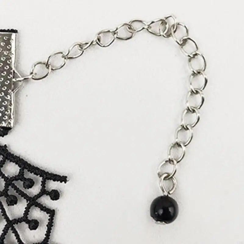 

49MF Gothic Retro-Rose Bracelet with Ring Halloween Lace Bracelet Jewelry