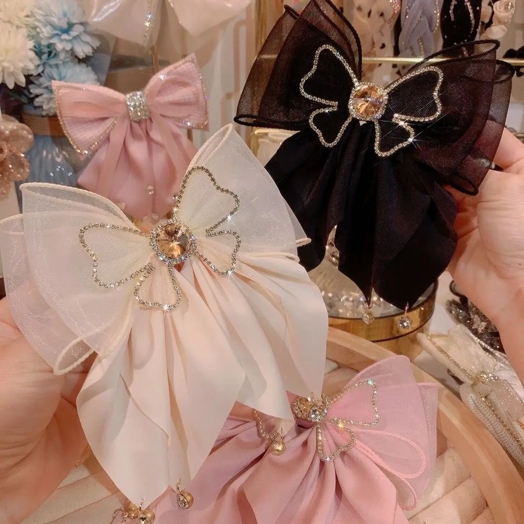 Słodka moda dziewczęca spinka do włosów księżniczki Rhinestone duża kokarda spinka do włosów dla kobiet nakrycia głowy damskie spinki do włosów kobiece akcesoria do włosów