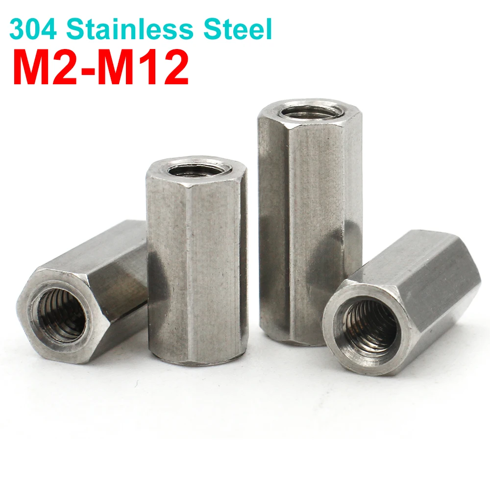 2/5/10pcs M2 M2.5 M3 M4 M5 M6 M8 M10 M12 304 Stainless Steel Long Rod Coupling Hex Nut Bolt Hex Standoff Spacer Hollow Bolt