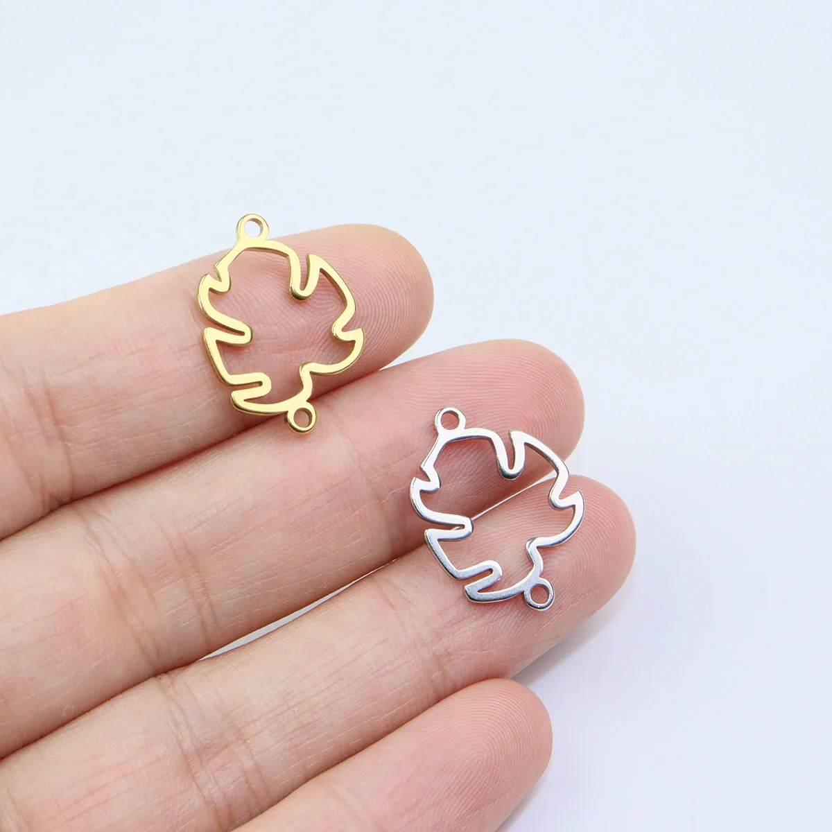 10pcs Stainless Steel Leaf Jewelry Connector Bracelet Charms Pendant DIY Handcraft Waterproof Antiallergic